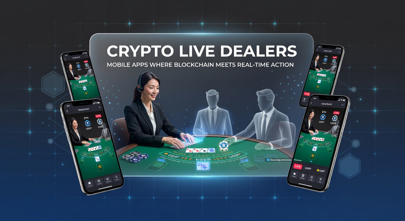 Vibrant interface of a mobile crypto live dealer app showing a dealer at a blackjack table with blockchain transaction overlays