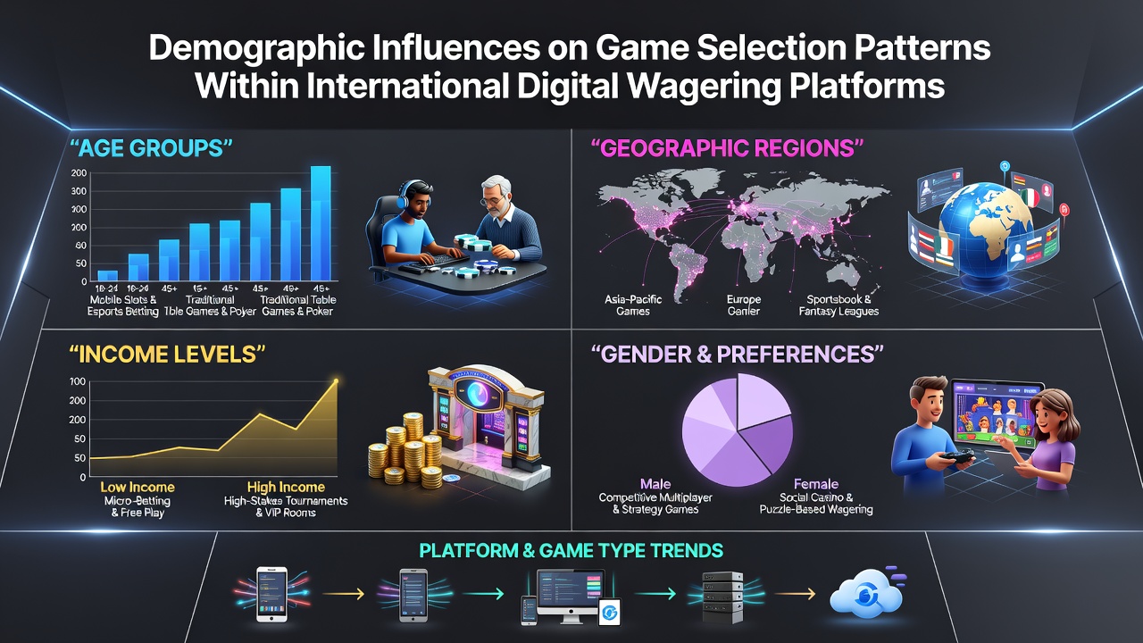 Global demographic data charts showing age and regional game preferences on digital wagering platforms