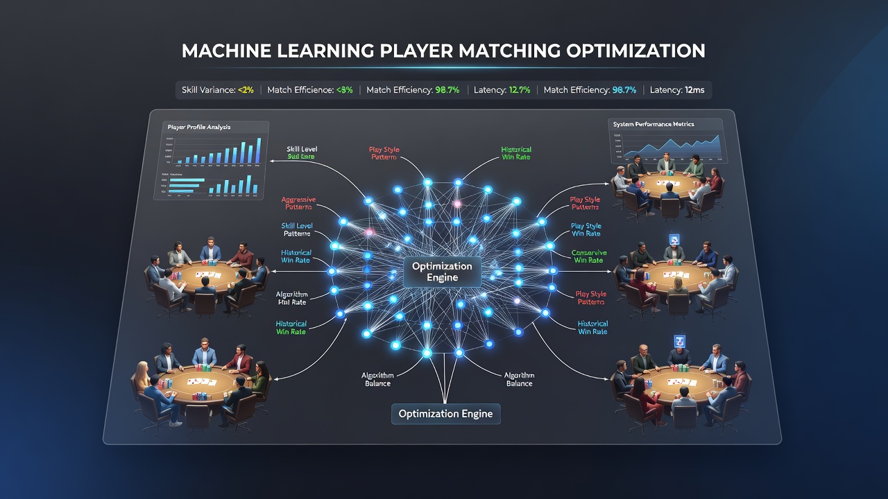Global poker platform dashboard displaying real-time player matching metrics powered by machine learning