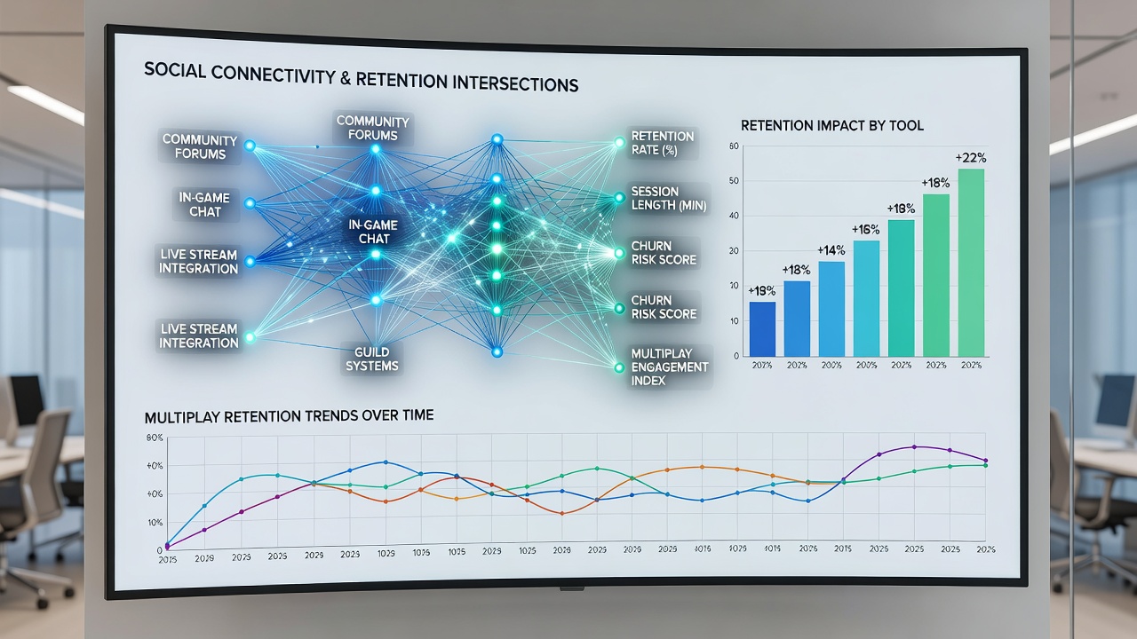 Analytics dashboard from a digital wagering platform illustrating retention metrics linked to social connectivity usage patterns