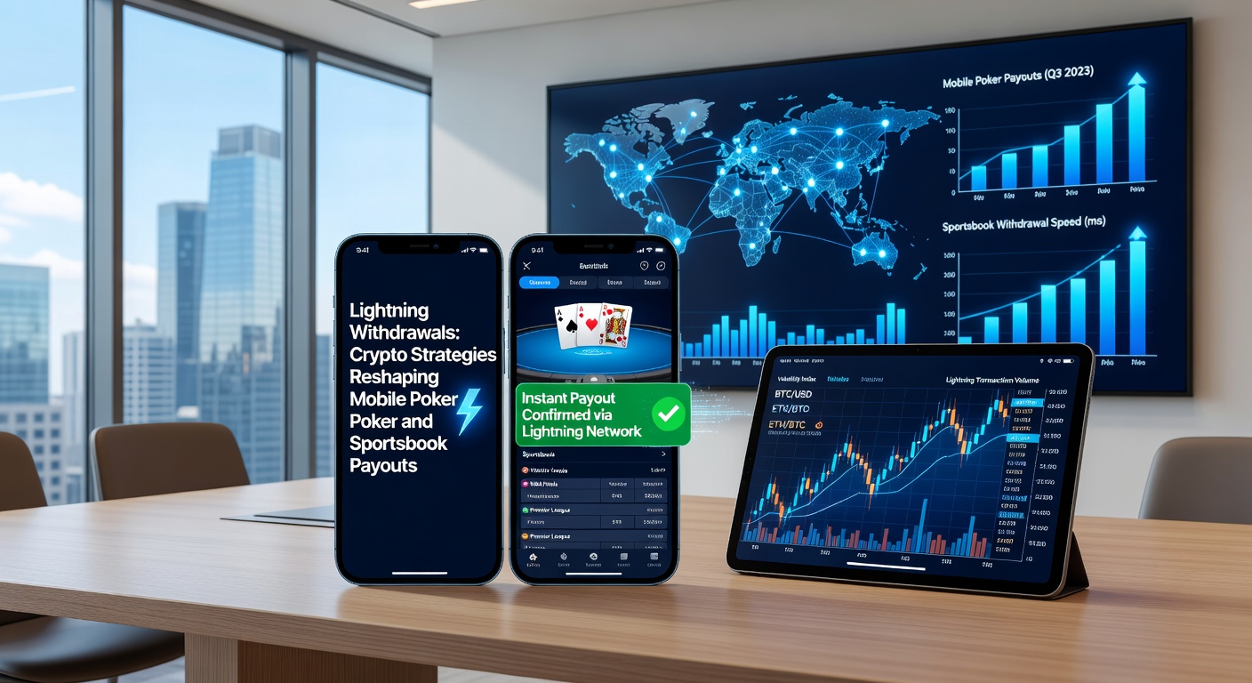 Screenshot of a sportsbook app showing a completed Lightning withdrawal with a timer at 4 seconds and low fee display, alongside a Bitcoin Lightning Network diagram