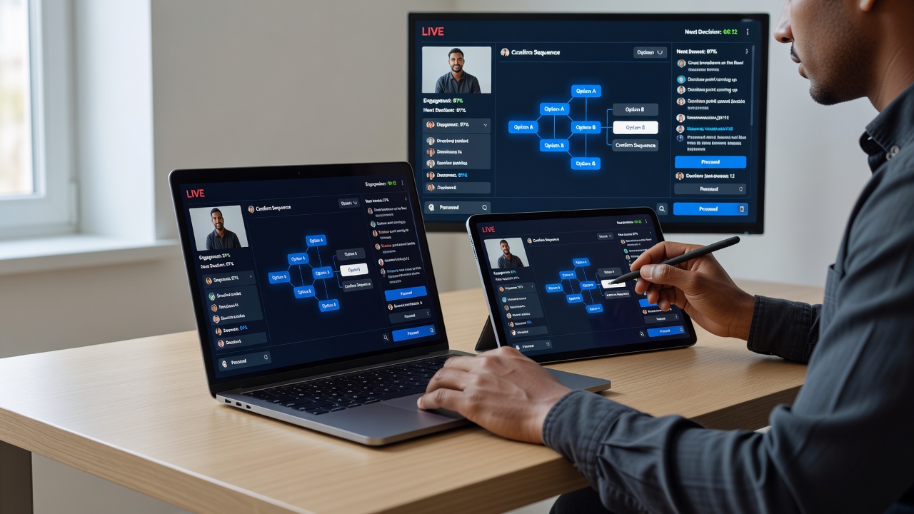 Close-up view of a portable device screen during a live wagering session highlighting decision flow elements
