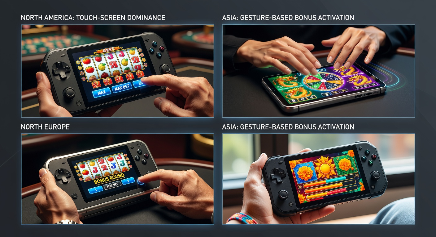 Mobile casino app interface showing regional bonus options on a handheld device
