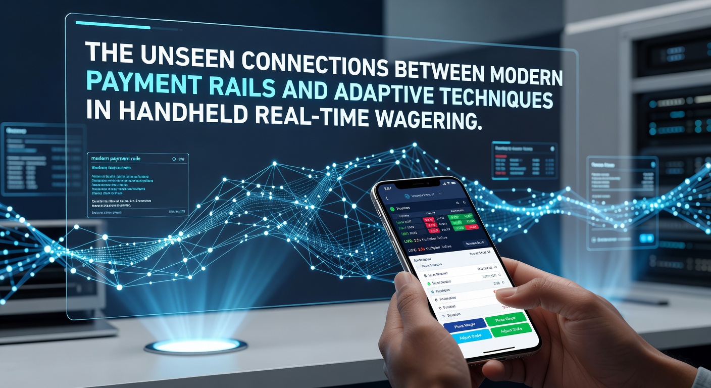 Illustration showing interconnected digital payment networks and mobile wagering interfaces on handheld devices
