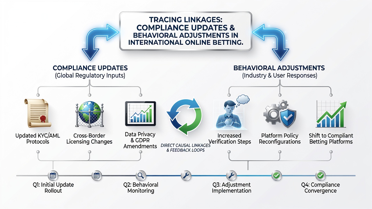 Analytics dashboard displaying compliance-driven shifts in betting volume, user verification rates, and cross-border transaction patterns