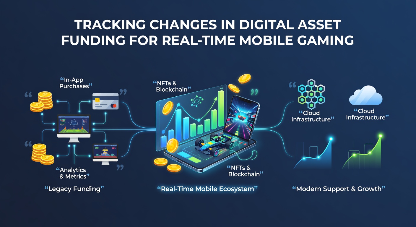 Illustration showing digital assets like cryptocurrencies and tokens integrated with mobile real-time gaming interfaces and funding flows